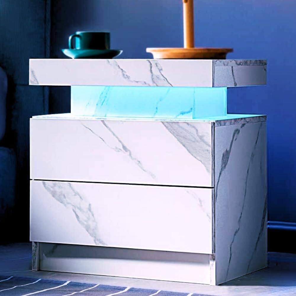 LED Nightstand with Drawers Stylish Smart Bedside Table for Bedroom 8"D